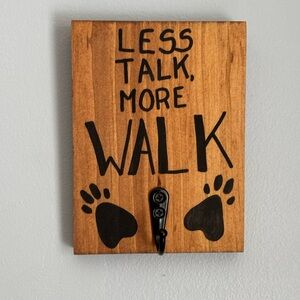 Wooden Dog Leash Holder with Black Paw Prints